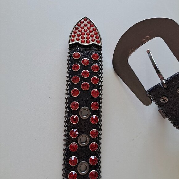 Goth Black And Red Unisex Belt Blingy Punk Large Buckle Heavy Steampunk Cosplay - Picture 6 of 8